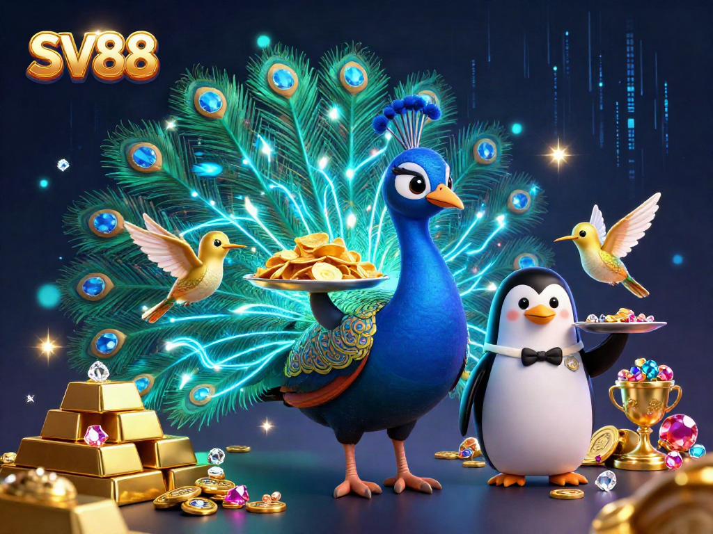 SV88 invites players to win big at the casino with a rich 3D digital scene packed with gems and golden treasures.
