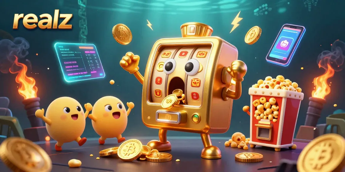 Experience the excitement with realz in this vibrant jackpot scene of animated slot machines.