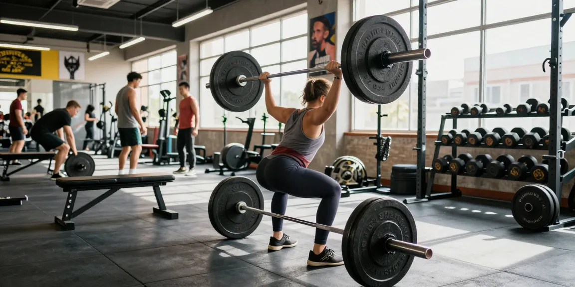 Deus Medical Athlet beim Gewichteheben im modernen Fitnessstudio, motivierende Atmosphäre